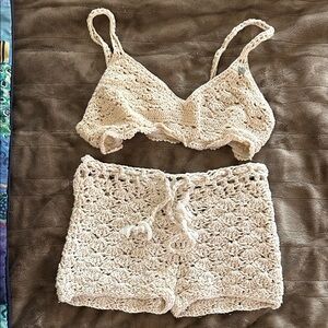 Crochet Cream Swim Coverup Set